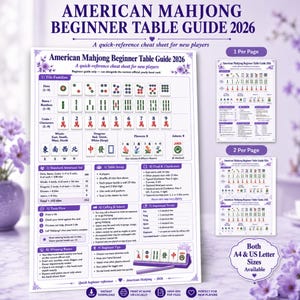 アメリカ麻雀初心者ガイド2026、印刷可能なルールと牌の早見表、NMJLクイックリファレンス早見表、A4 USレターサイズデジタルダウンロード