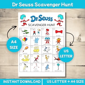 Dr Seuss Scavenger Hunt Printable, Dr Seuss Treasure Hunt Game for Kids, Birthday Party Classroom Activity