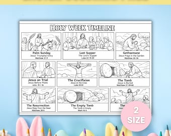 Holy Week Timeline Coloring Page, Easter Bible Story Printable for Kids, Christian Coloring Sheet, Sunday School Lesson, Resurrection Story
