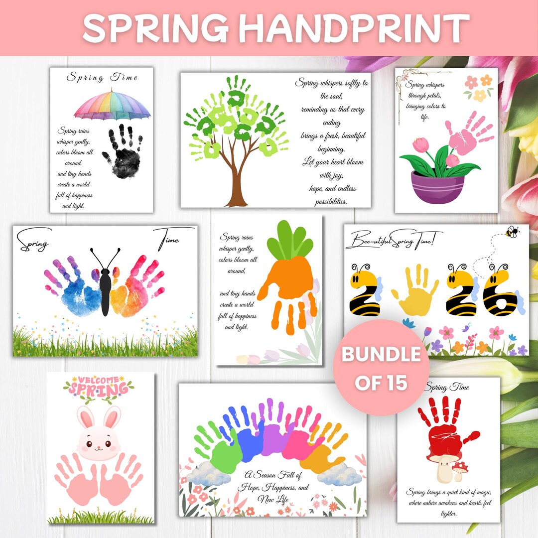 Spring Handprint Craft Bundle for Kids, Preschool Spring Art Activities ...