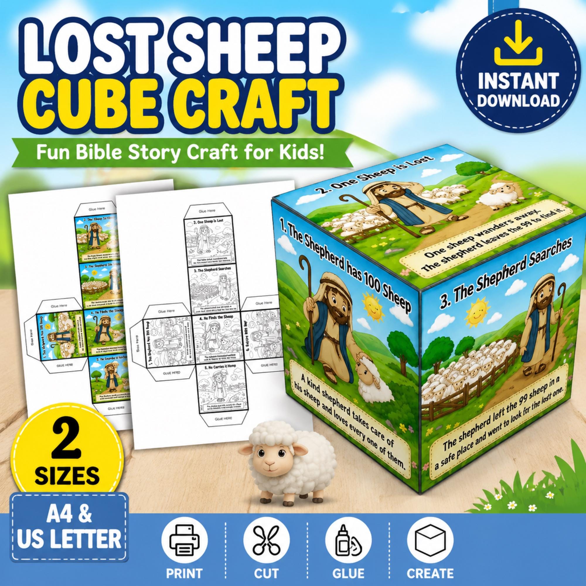 Lost Sheep Cube Craft Printable Bible Activity for Kids, Jesus…
