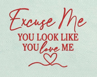 Excuse Me You Look Like You Love Me Romantic Quote Embroidery Design, Instant Download Dst Pe