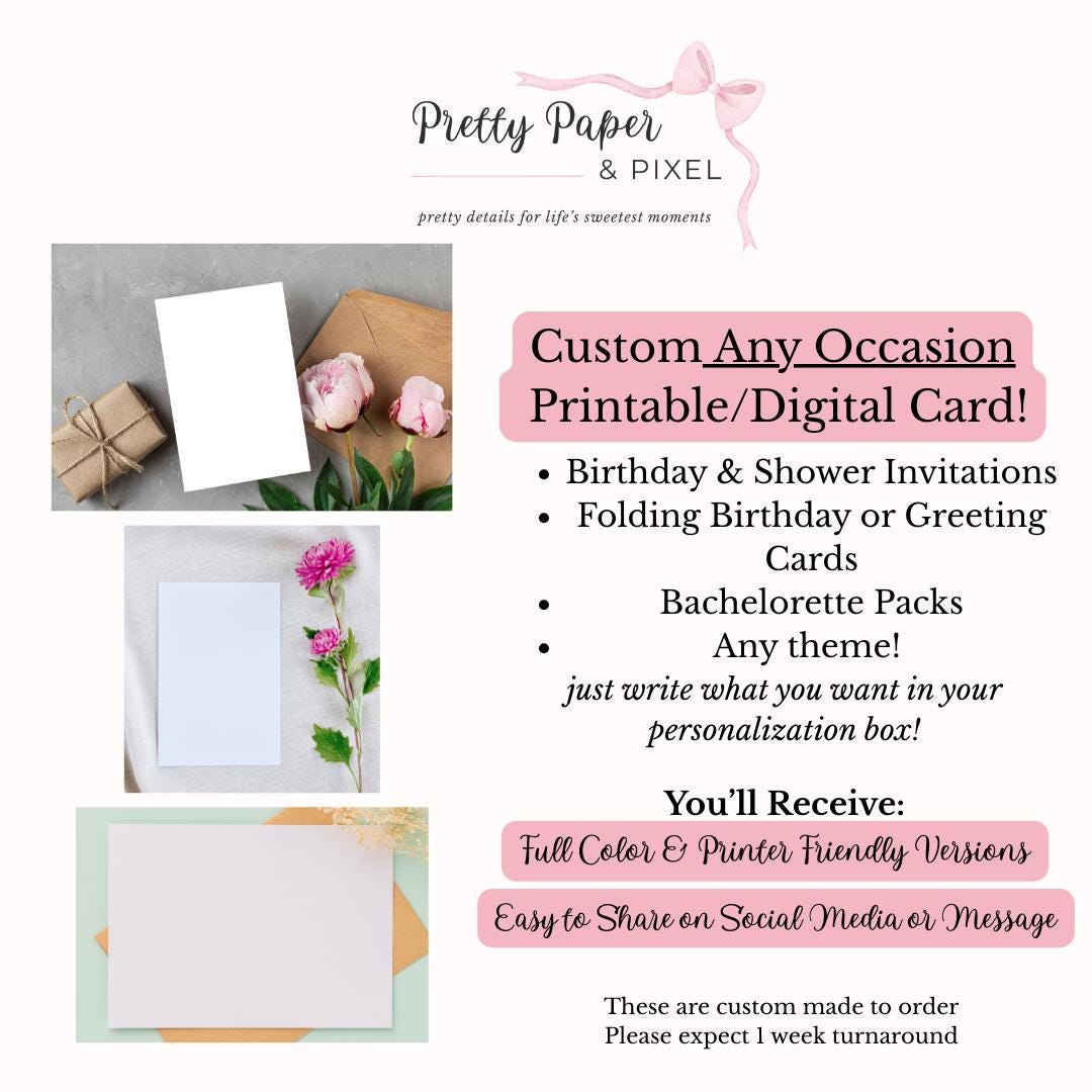 Custom Printable Card — Any Theme | Invitations, Greeting Cards ...
