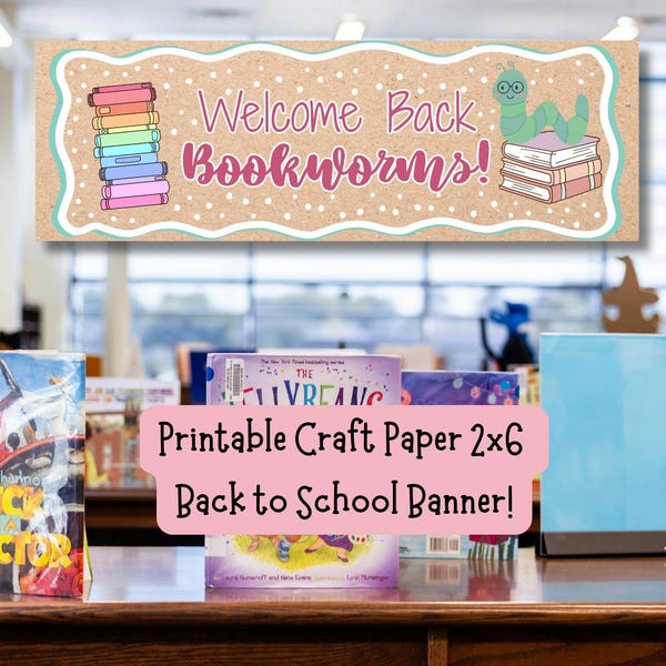 2x6 Welcome Bookworms Banner | Editable Canva Template | Back to School & Library Decor