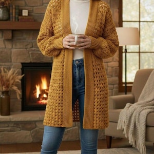 The Willow Mesh Longline Cardigan Crochet Pattern – Textured Duster – Crochet PDF Pattern