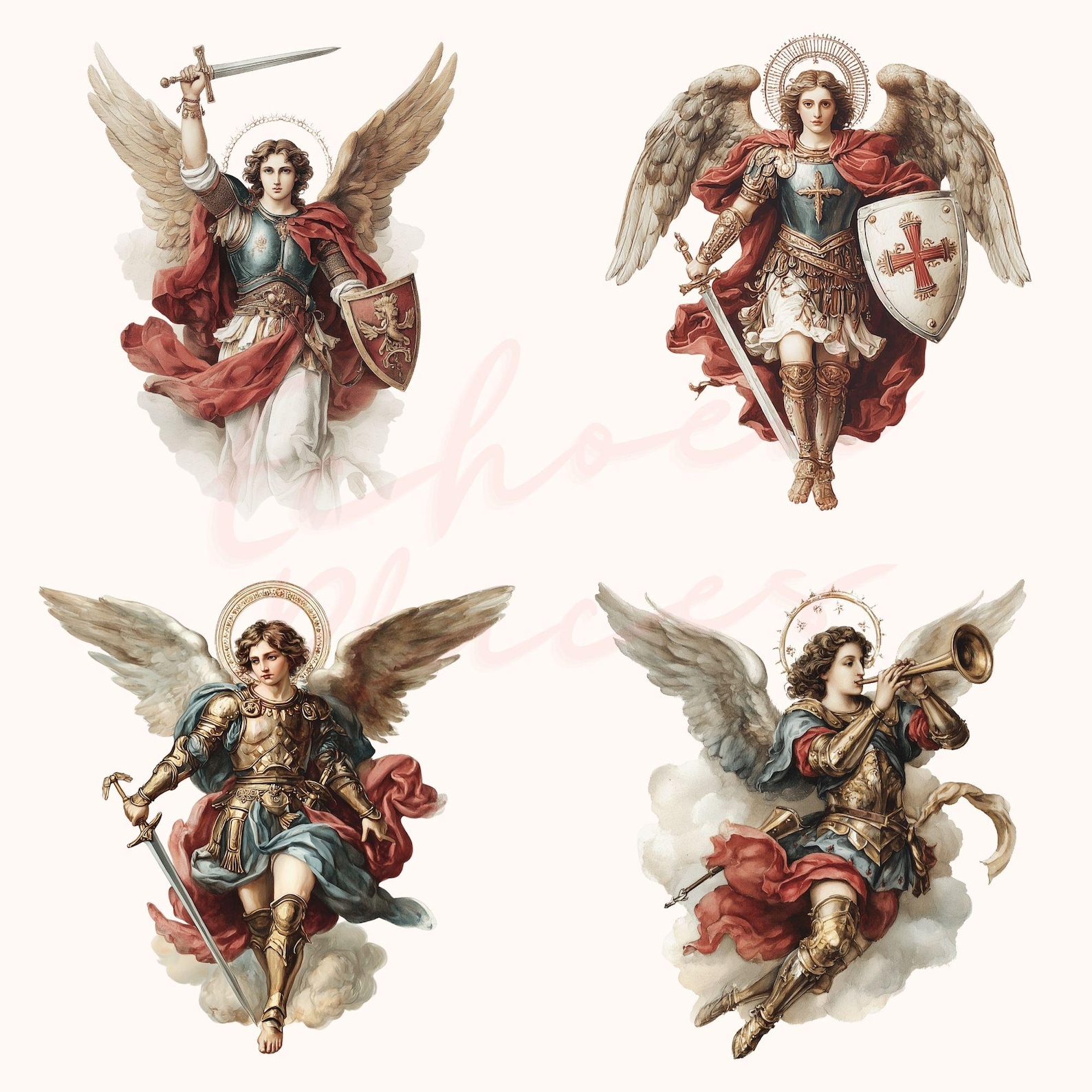 Saint Michael Archangel Clipart Bundle: Watercolor Angel Pngs (digital ...