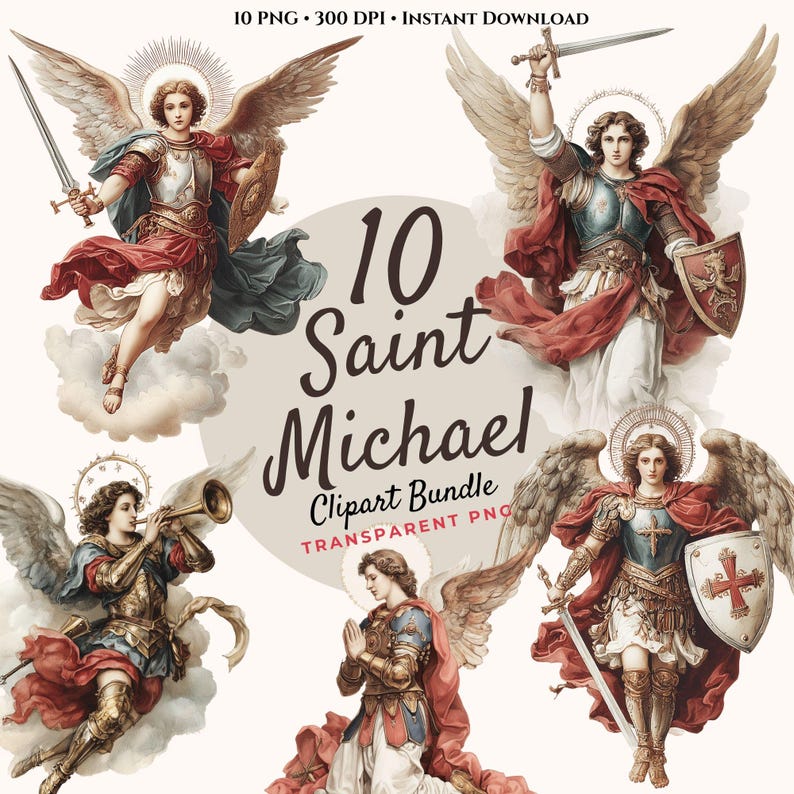 Saint Michael Archangel Clipart Bundle: Watercolor Angel Pngs (digital ...