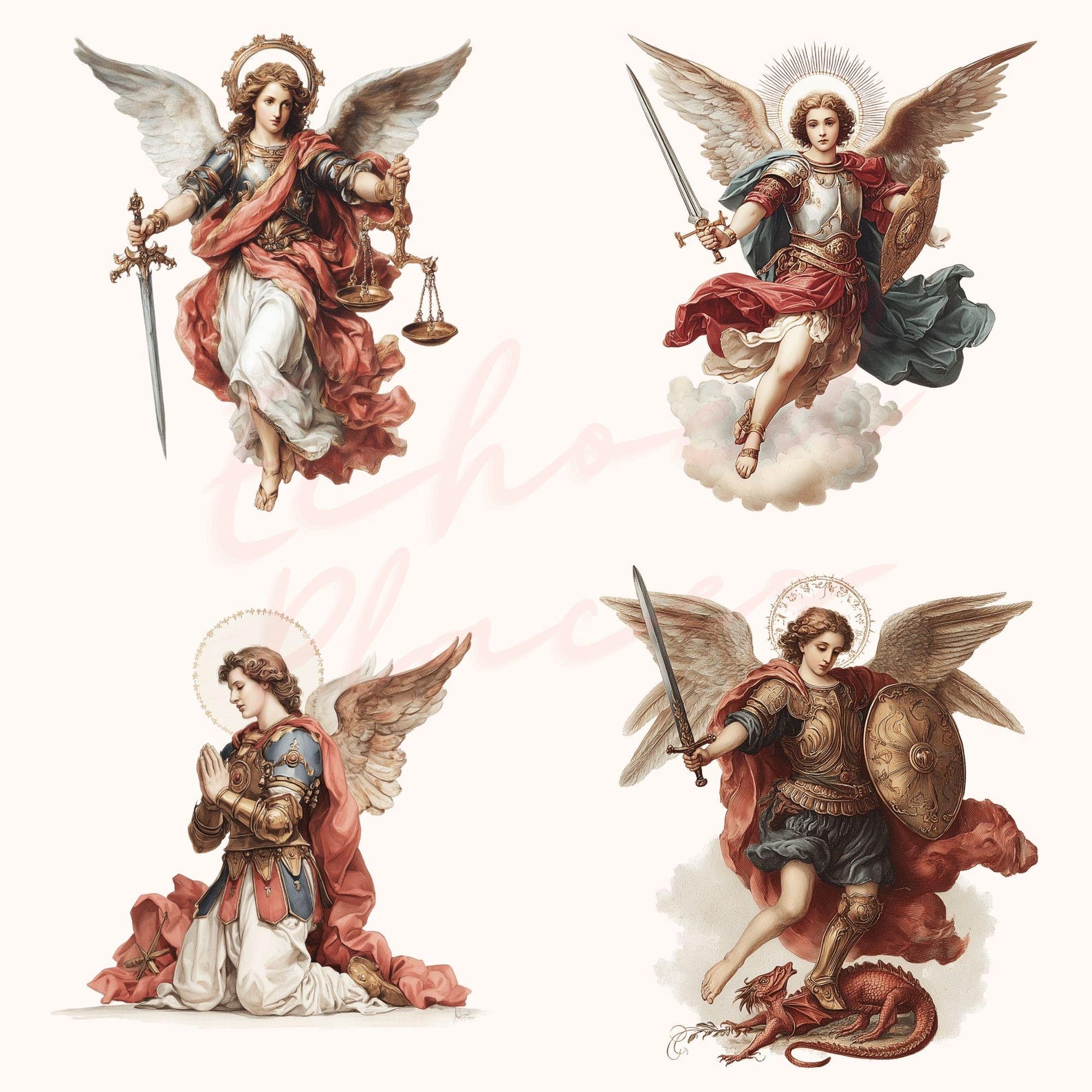 Saint Michael Archangel Clipart Bundle: Watercolor Angel Pngs (digital ...