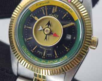 Orologio automatico vintage Dalil Satellite Muslim, bicolore, di fabbricazione svizzera.