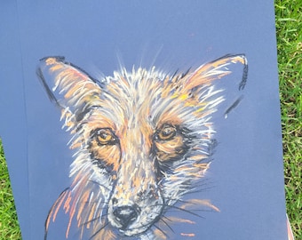 Red fox original art in chalk pastel. A3 size. On toned paper.