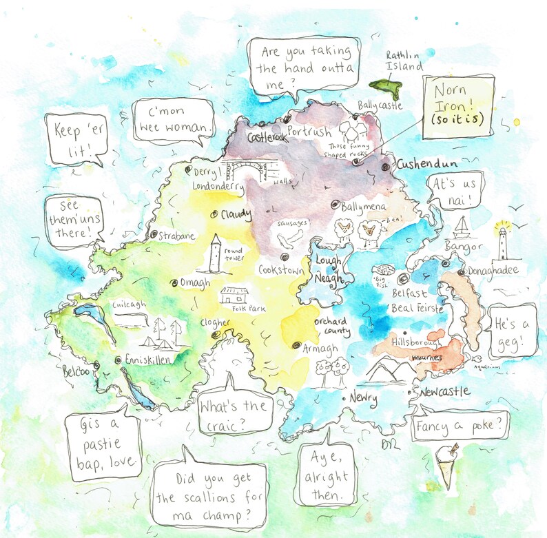 Printable Northern Ireland Map Illustration, Instant Art File, Norn ...
