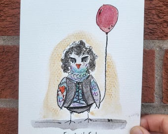 Tim Curry Fran N Furter pigeon illustration. Original. 13x18cm. Watercolour.