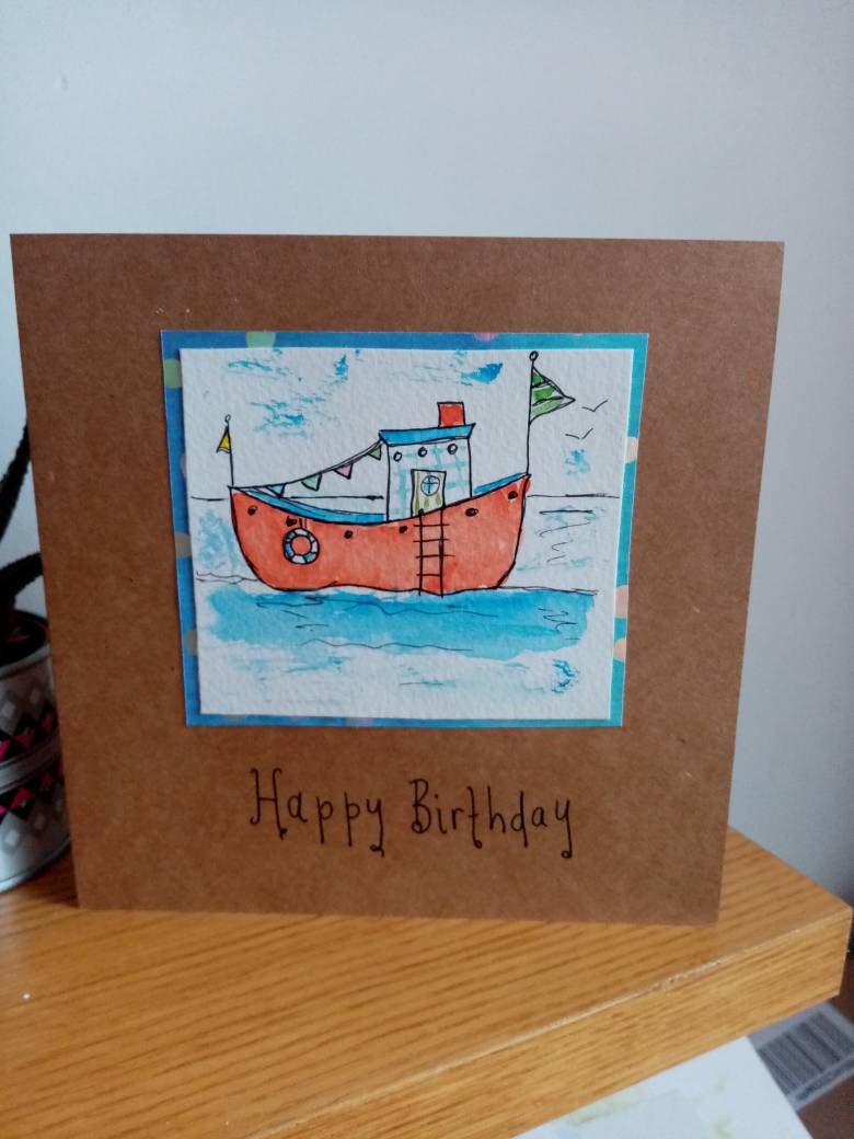 Boat Birthday Watercolour Hand Drawn Card - Etsy