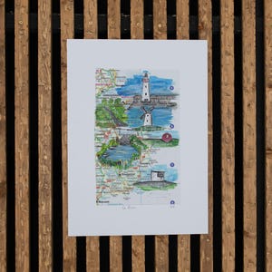 Carte illustrée peinte à la main de Co Down au format A4. Peinture originale.
