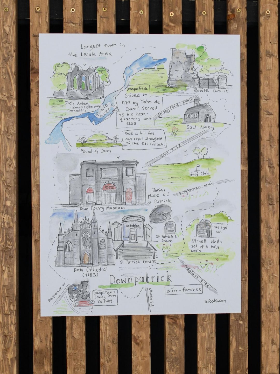 Downpatrick Co Down Illustrated Map. Print. A4/A3 - Etsy