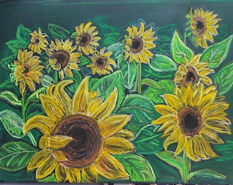 Sunflowers in soft pastel. Original A3 size on toned paper.