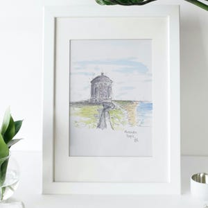 Tempel van Mussenden A3 aquareltekening posterafdruk ingelijst