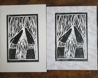 Greyhound sighthound whippet black linocut prints.