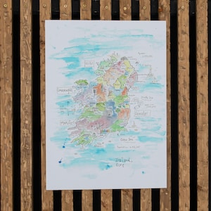 Ireland map illustration watercolour poster print unframed.