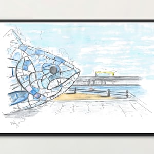 Salmon of Knowledge/Big Fish Belfast hand drawn watercolour print. A4 size
