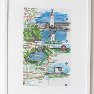 Co Down NI handgeschilderde kaart PRINT. Niet ingelijst. A4/A3-formaat