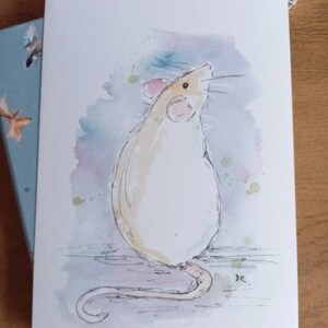 White rat watercolour painting A5 size print unframed
