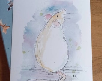 White rat watercolour painting A5 size print unframed