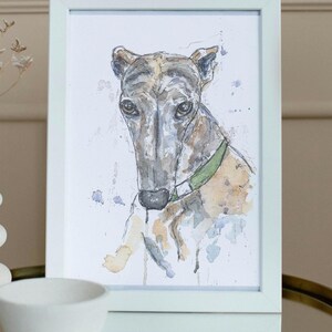 Brindle greyhound sighthound art watercolour painting print. Unframed