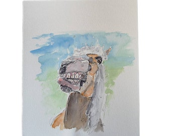 Quirky horse watercolour painting. original. Unframed. **CLEARANCE PRICE**
