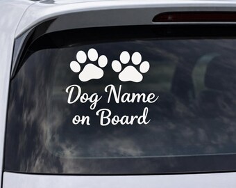 Personalised Dog Name On Board Car Decal | Paw Print Window Sticker