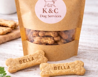 Natural Personalised Dog Biscuits | Custom Name Dog Treats UK | Bone Shaped Cookies | Peanut Butter or Cheese | Dog Birthday Gift