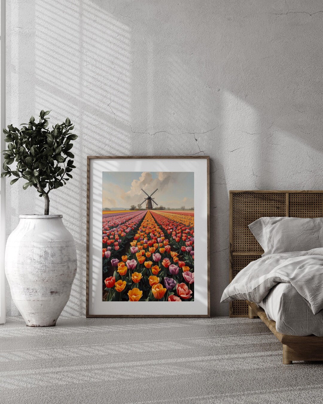 Colorful Tulip Field Landscape Wall Art Dutch Windmill Nature Poster ...