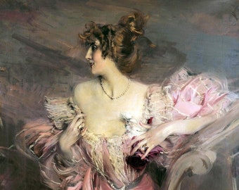 Gorgeous Edwardian Era Portrait of Marthe De Florian, 1908 Fashion of Beautiful Woman in Gown, Fashion Fine Art Print