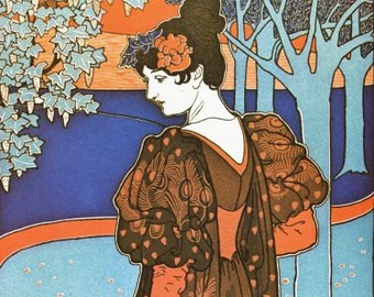 Woman and Peacock Print by artist Rhead