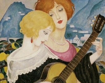 Art Deco Print by Gerda Wegener--Two Women and Guitar