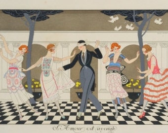 Art Deco Print Love is Blind --L'Amour est Aveugle in 3 SIZES of Party by Georges Barbier