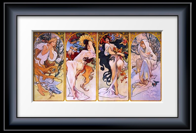 Art Nouveau Art Print Alphonse Mucha Collage of 4 Seasons-Fabulous