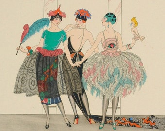 ART DECO Home Decor  Print of Three High Fashion Women by Barbier 1920--ALSO Available in Larger Sizes