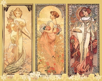 Art NOUVEAU ART Print Poster is FABULOUS Alphonse Mucha named Seasons in Art Nouveau Style