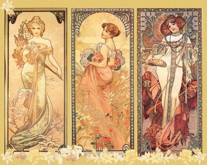 Art NOUVEAU ART Print Poster is FABULOUS Alphonse Mucha named Seasons in Art Nouveau Style image 1