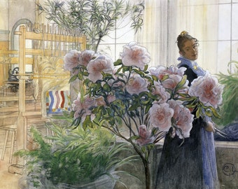 Carl Larsson Art Print Azalea, Floral Art Print, Pink Flowers, Swedish Art Print