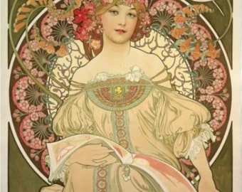 ART NOUVEAU Art print Fine ART Print Champagne-- Beautiful Woman with flowers from vintage Alphonse Mucha