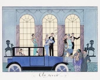 Art Deco Print of Au Revoir by Georges Barbier, Art Print of Party, Giclee Print of Bon Voyage, Art Print in Blue