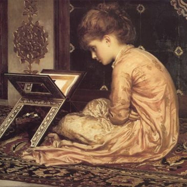 Home Decor Prnt Girl on Floor with Book Stand Print by Lord Frederick Leighton