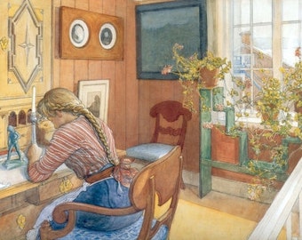 Watercolor Painting Print named Correspondence by Carl Larsson