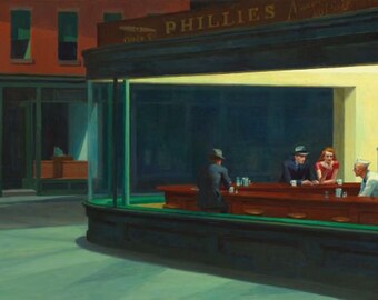 Cafe Art Print Painting named The Nighhawks by famous artist Edward Hopper.