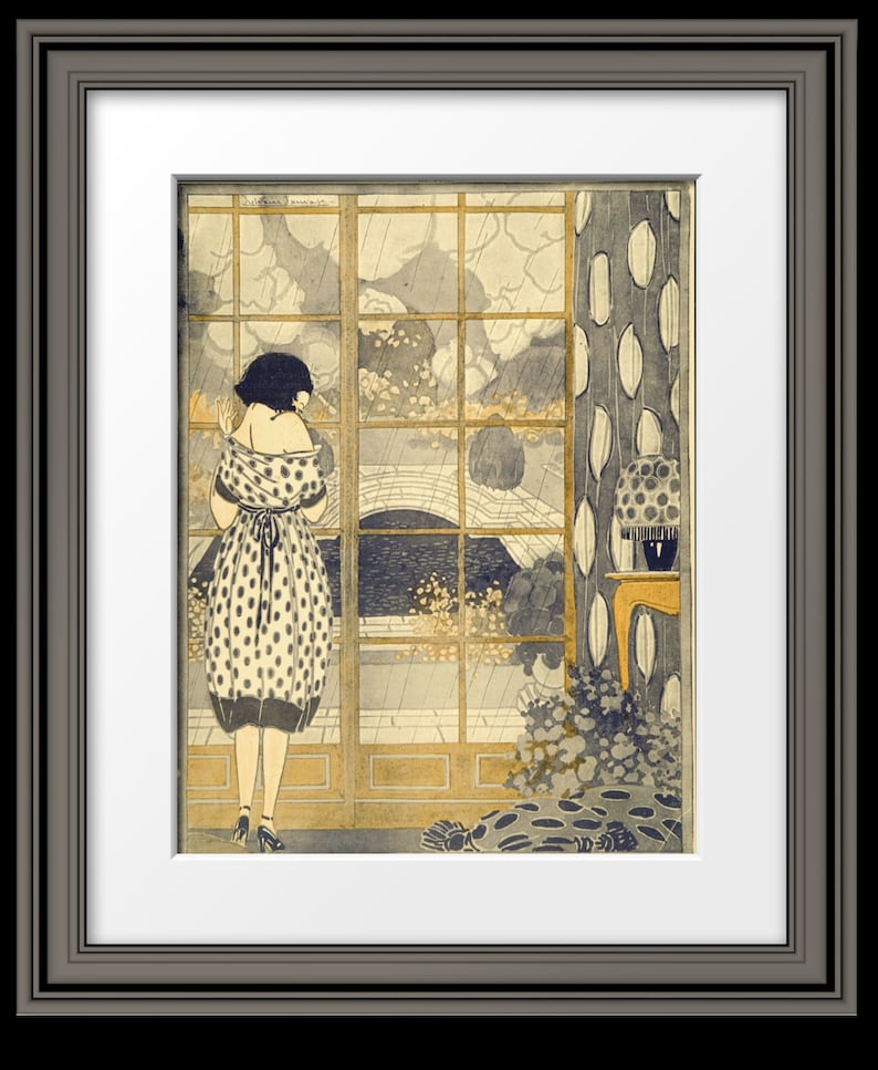 Art Nouveau Gift Art Deco Home Decor Print of Girl Gazing Out Etsy