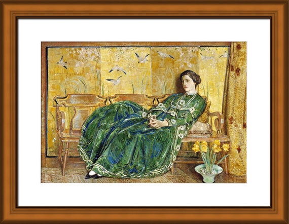 Portrait of a Woman in Black & Green Dress Framed Oil Painting Print on  Canvas - Schooner Bay Company