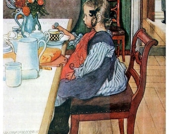 WATERCOLOR Home Decor Print by famous Swedish artist Larsson of Late Risers Miserable Breakfast