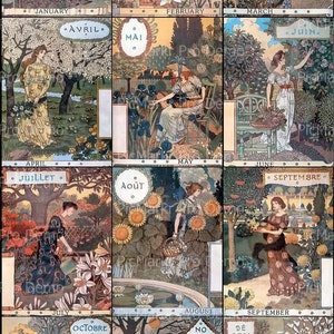 ART NOUVEAU Calendar Months of Year in One Print by Famous French Illustrator Eugene Grasset Print